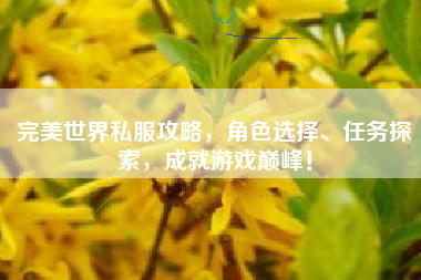  完美世界私服攻略，角色选择、任务探索，成就游戏巅峰！